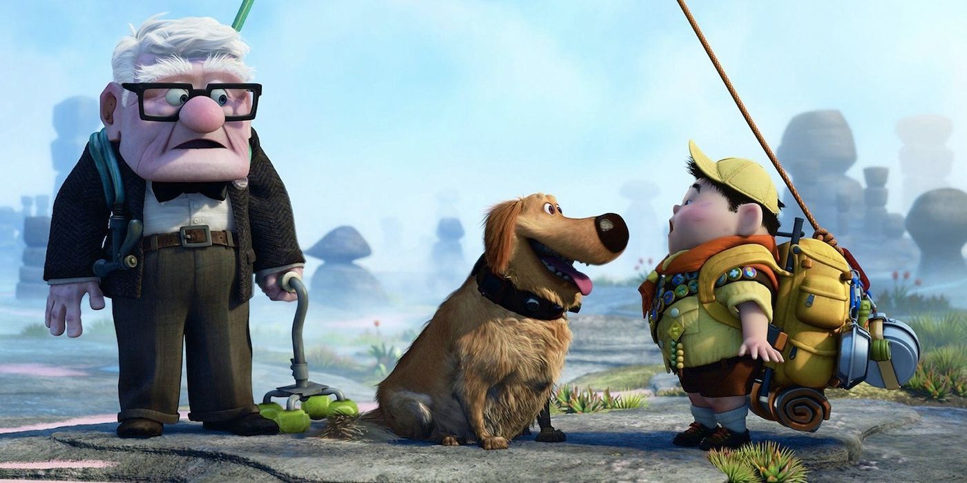 Dug, Calrl, and Russell explore uncharted territory in Up