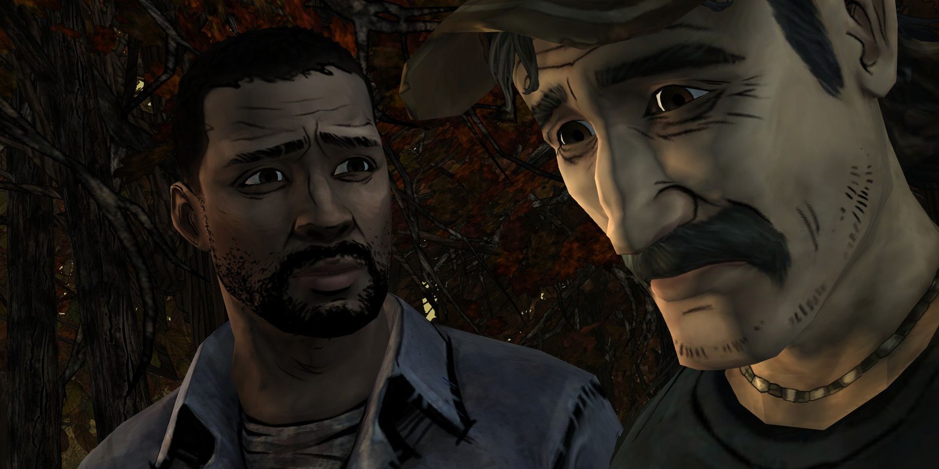 Kenny looking sad in The Walking Dead video game