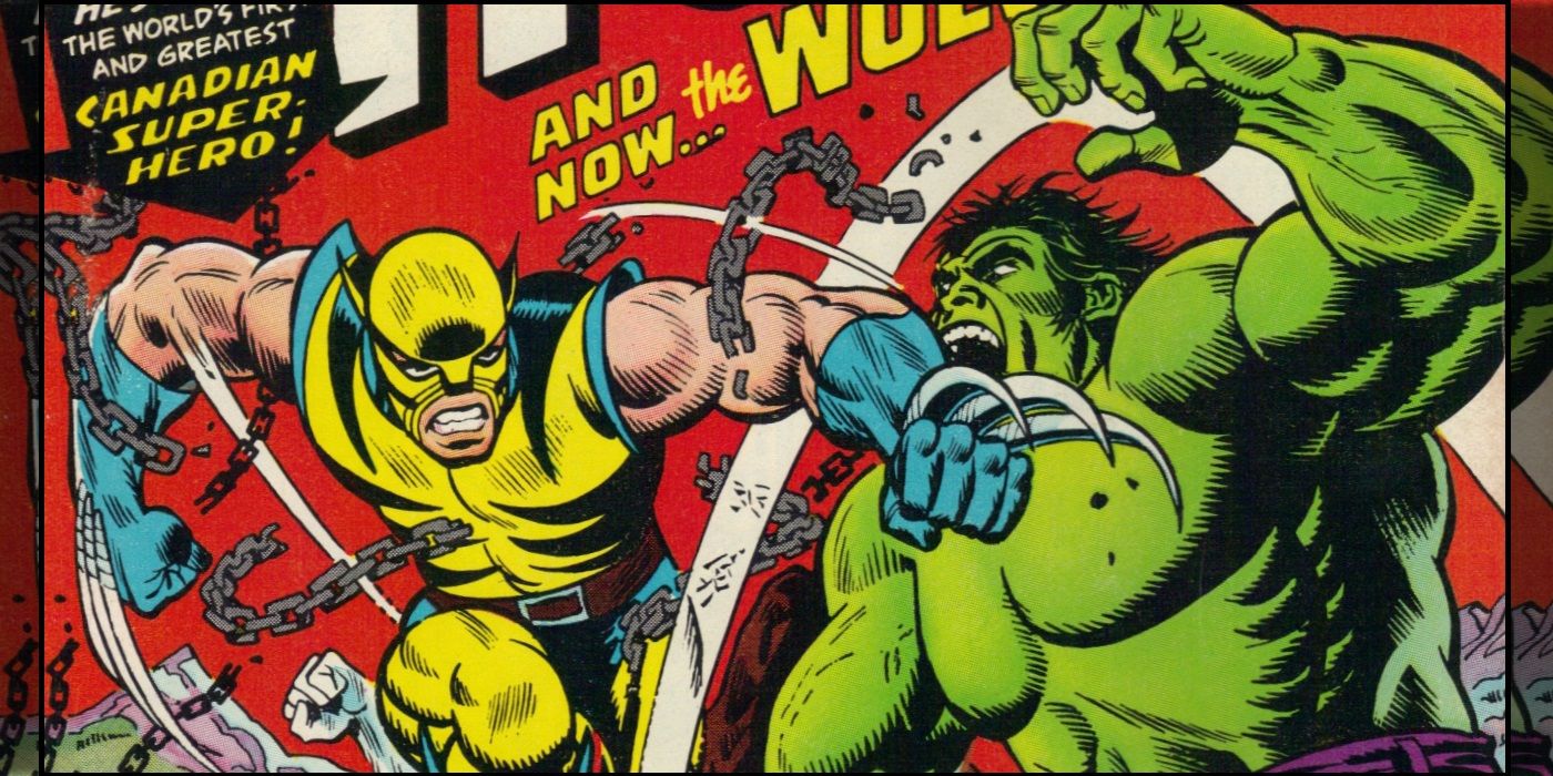 Wolverine fighting The Hulk in his first appearence in Marvel Comics
