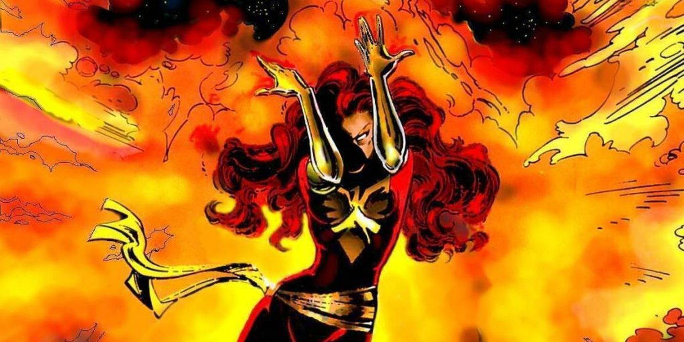 Dark Phoenix surrounded by fire on the pages of X-Men