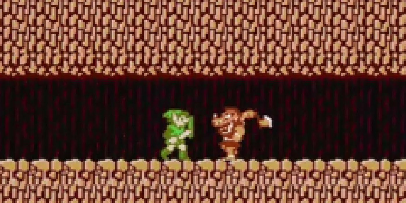 Link facing an enemy in Death Mountain in Zelda II: The Adventure of Link