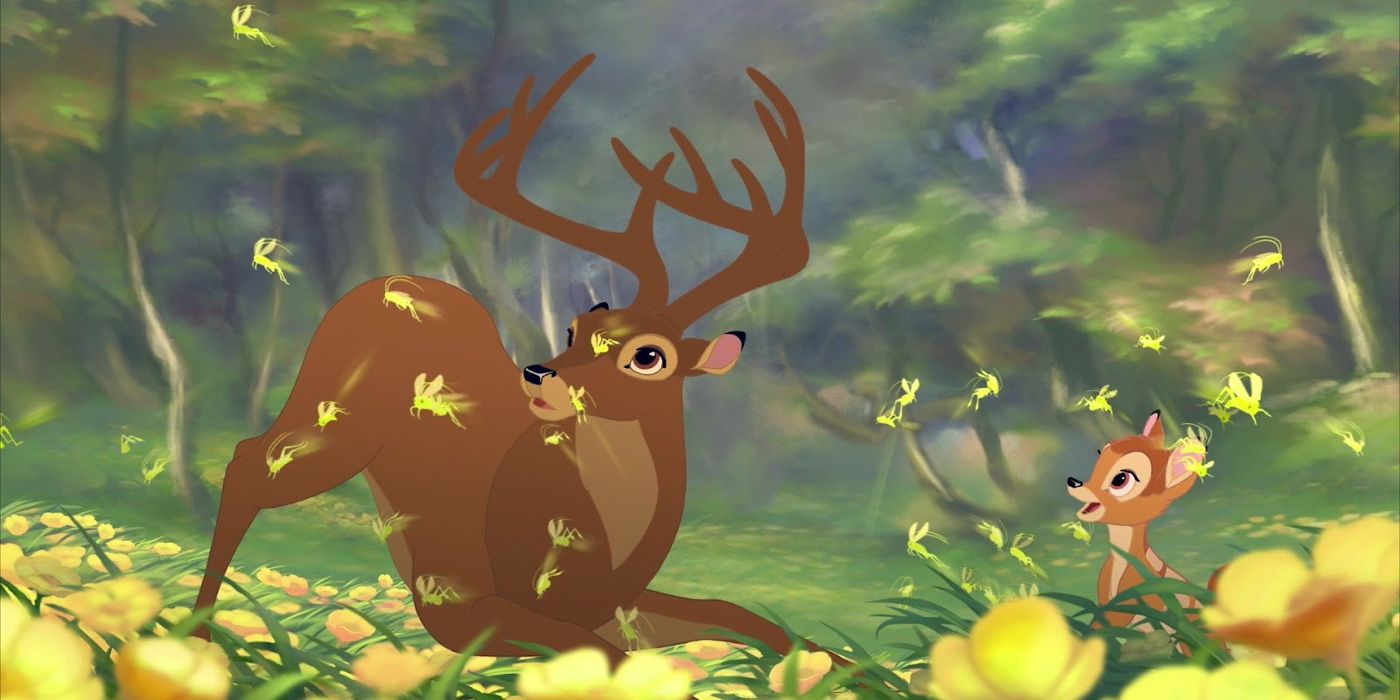 A scene from 2006's Bambi II, featuring Bambi and his father