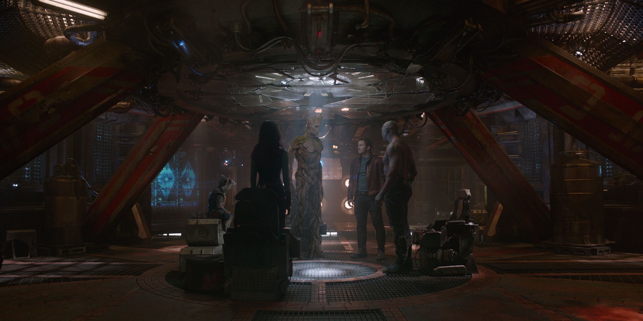 Guardians Of The Galaxy standing in a circle