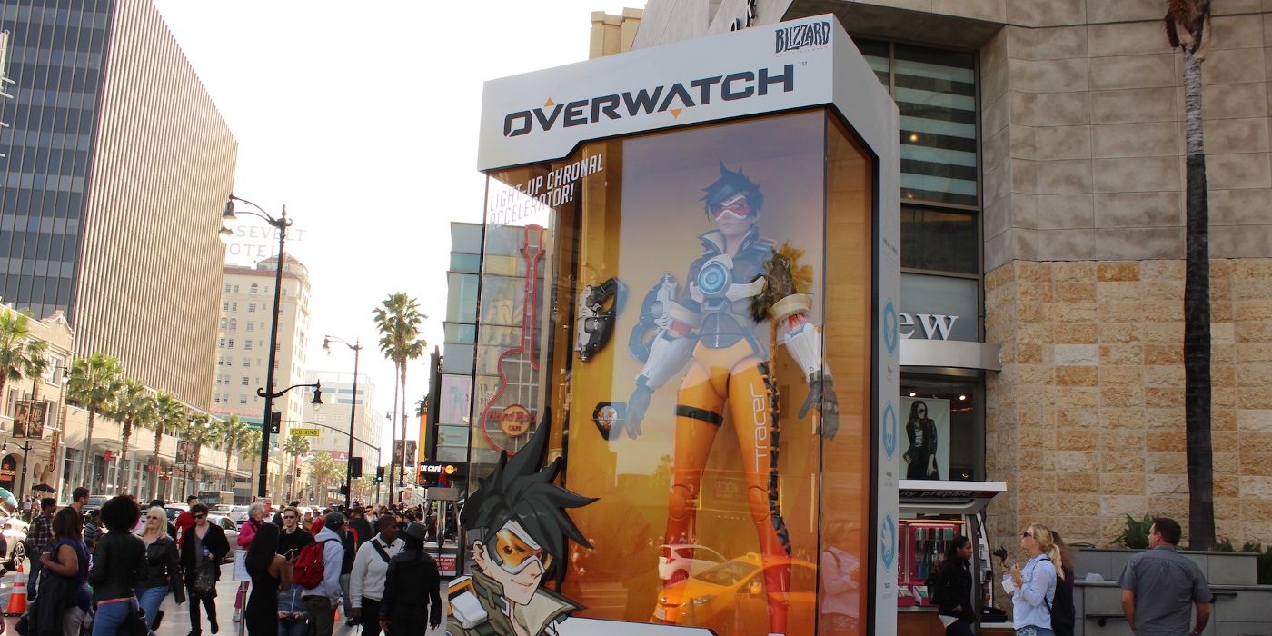 One of the huge Overwatch action figures created to promote the game