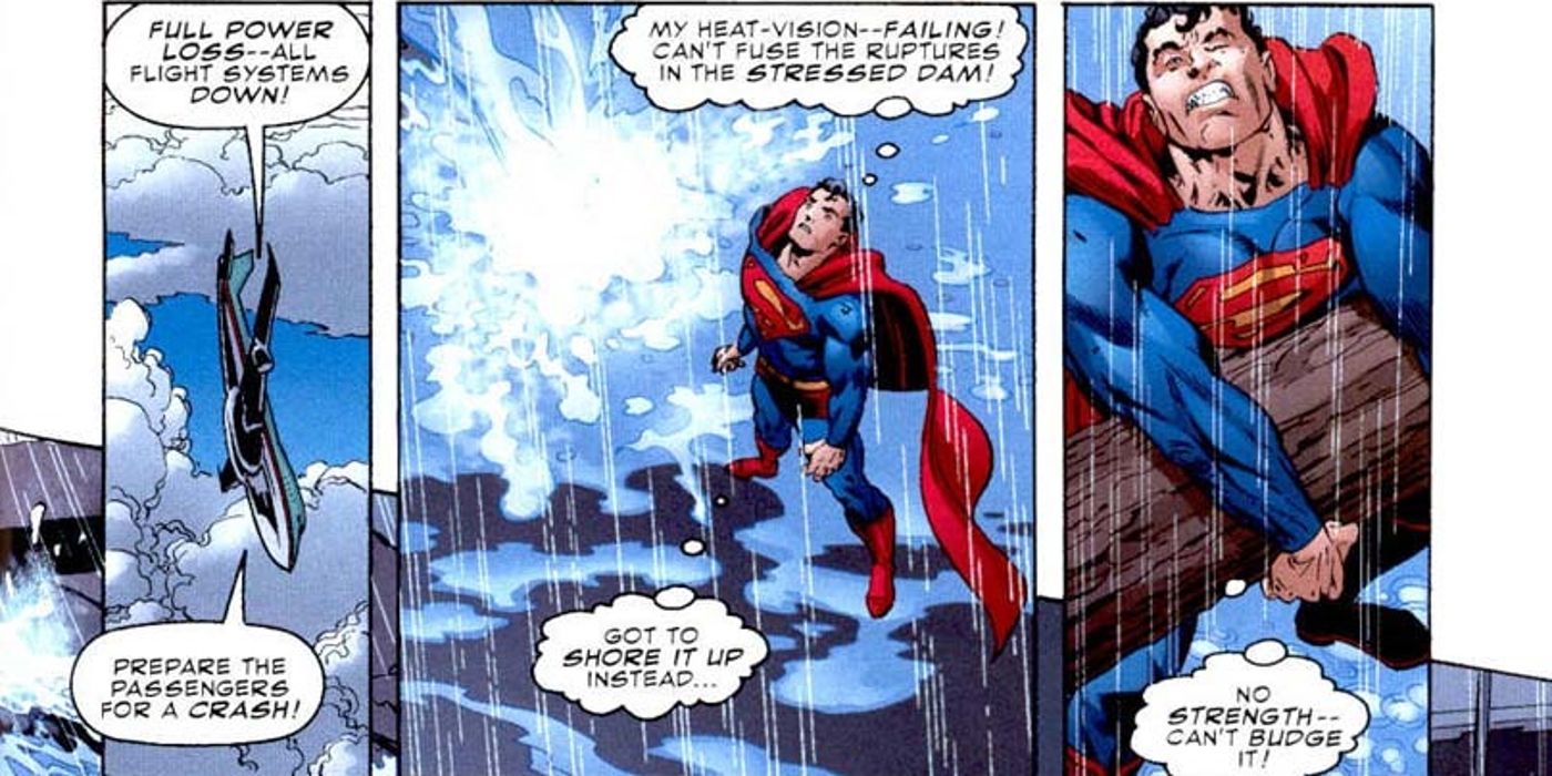 Superman's powers fail him in JLA: Act of God (2000)