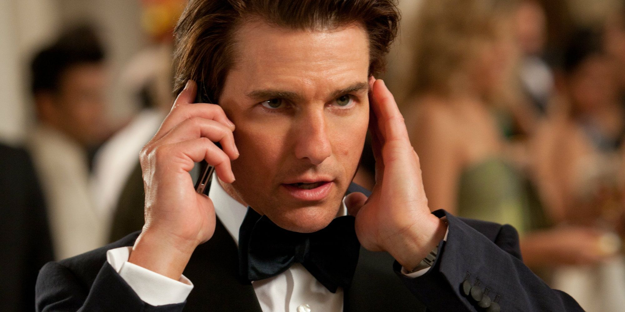 Ethan Hunt talks on the phone in Mission Impossible Ghost Protocol