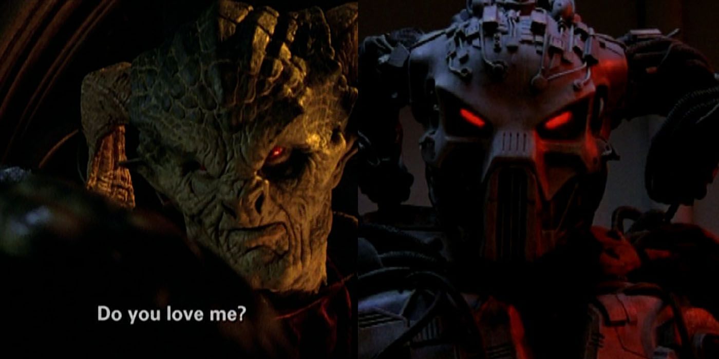 Split image showing Moloch the Corruptor without and with his armor in Buffy the Vampire Slayer