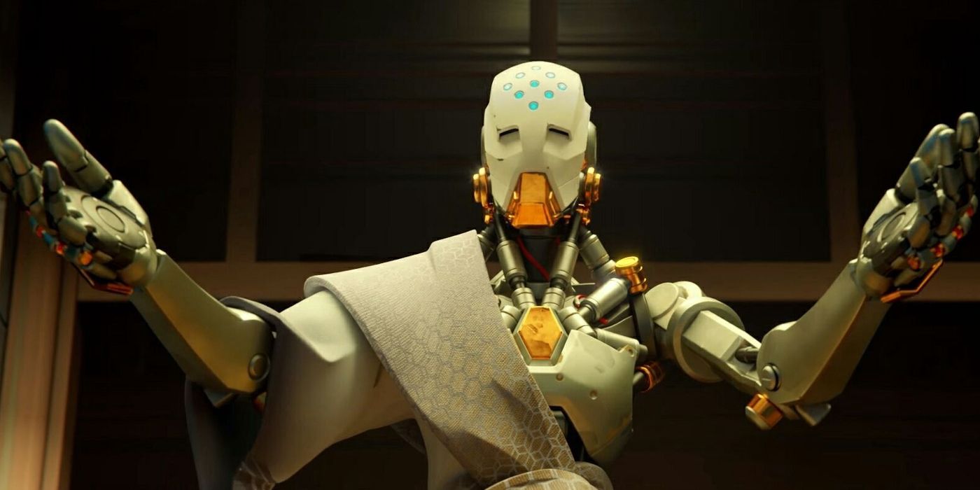 The holy robot leader Mondatta as depicted in the Overwatch short Alive