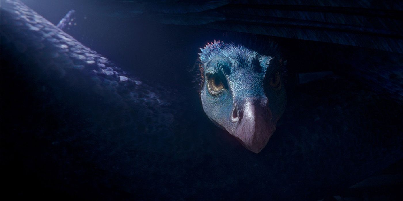 An Occamy coming out of the darkness in Fantastic Beasts