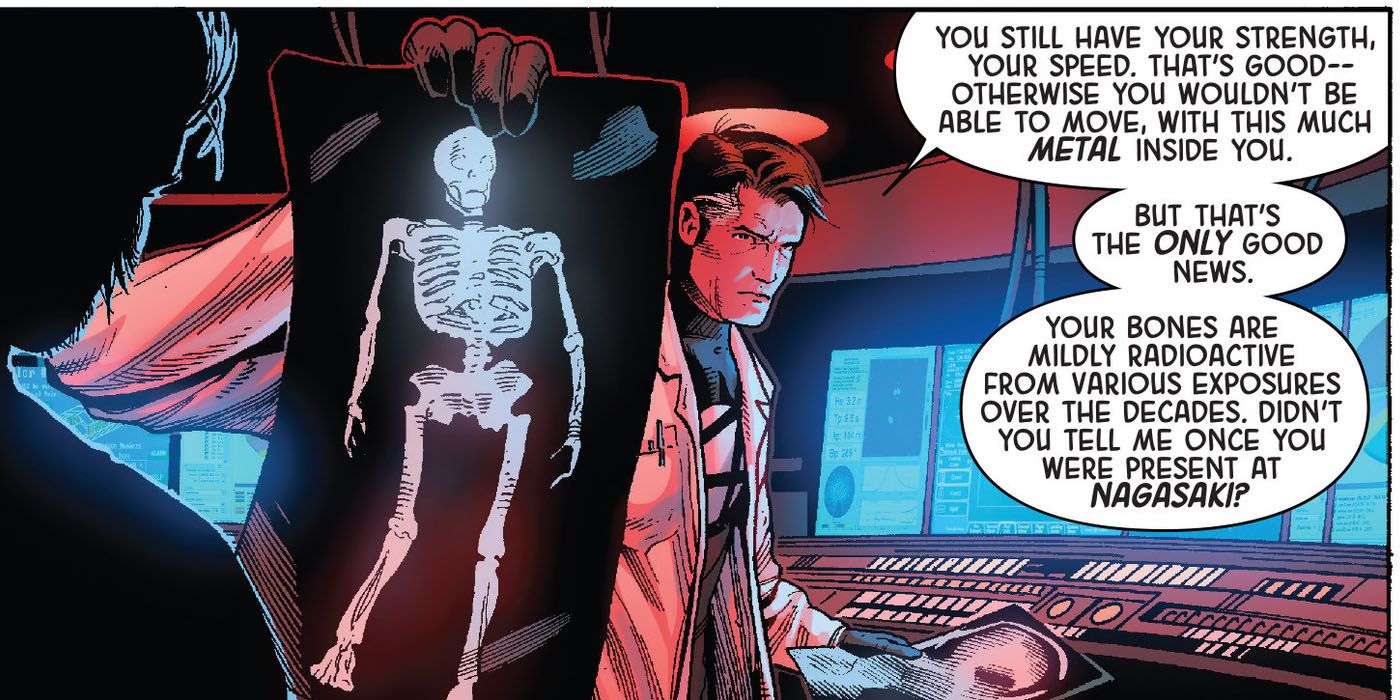 Death of Wolverine - Reed Richards explaining skeleton weight