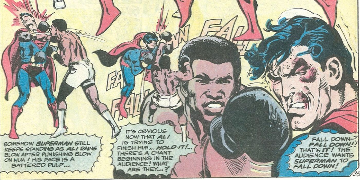 Superman boxes with Muhammad Ali in Superman vs Muhammad Ali comic book.