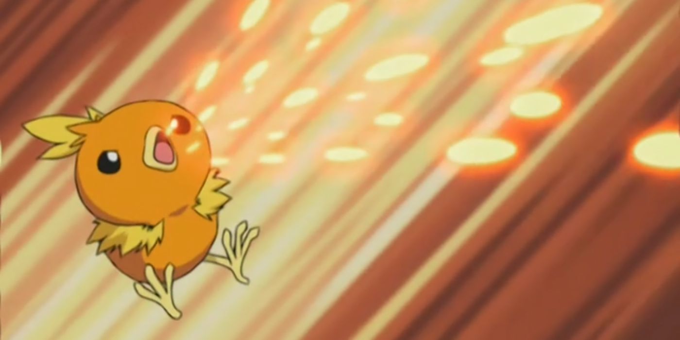 Torchic uses a fiery attack in the Pokemon anime.
