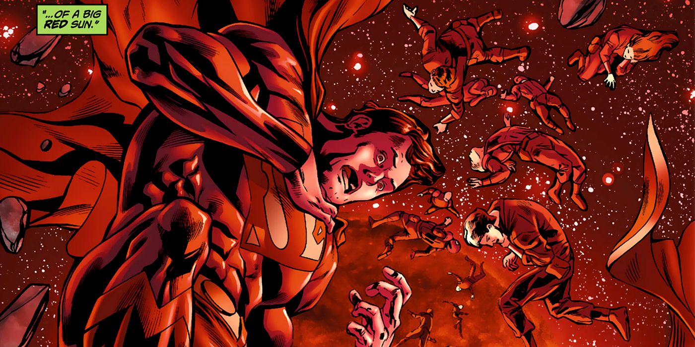 Superman gasps for air as the sun turns red in War of the Superman #2 (2010)