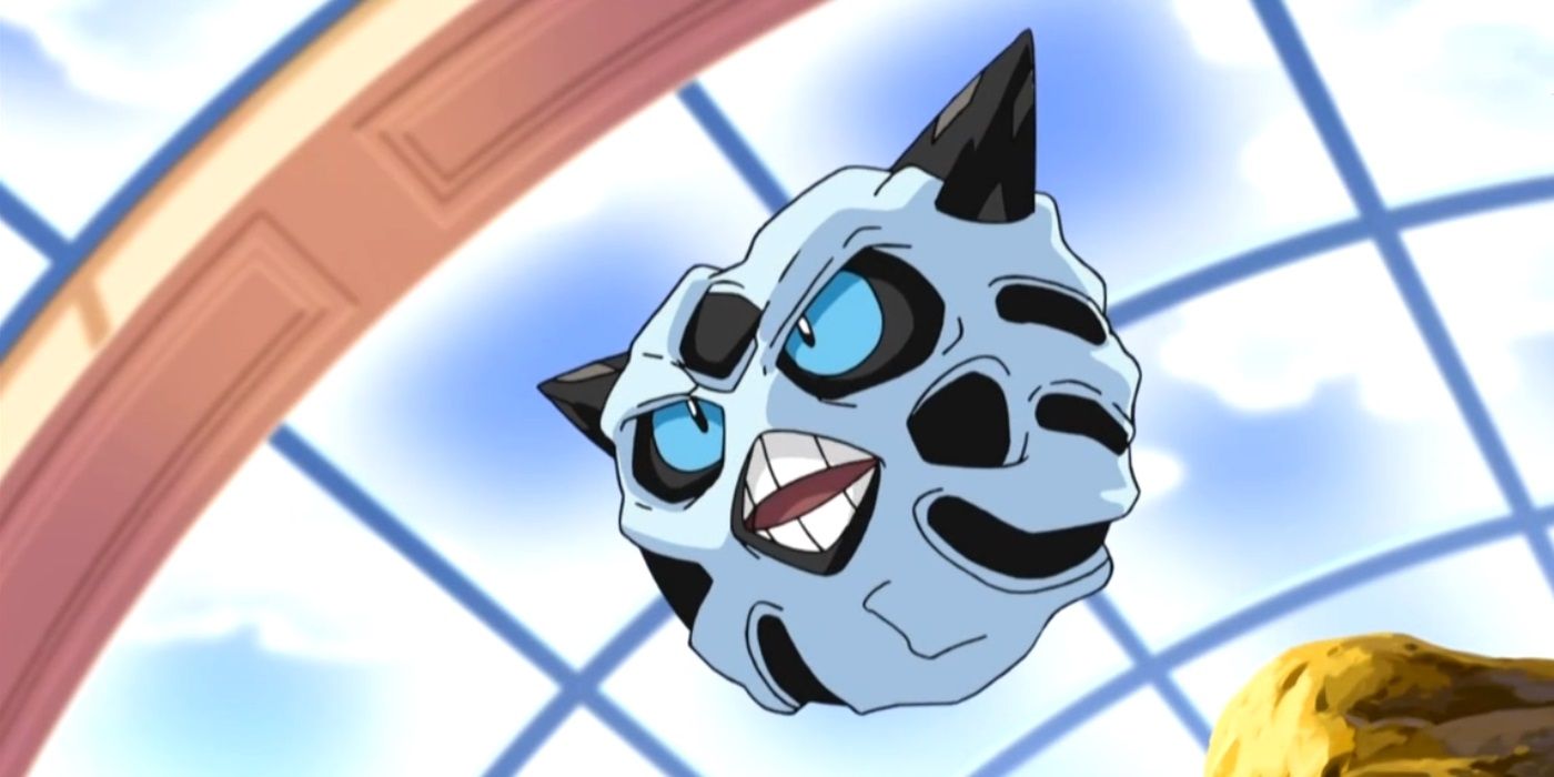 Glalie floating and looking angry in the Pokémon anime
