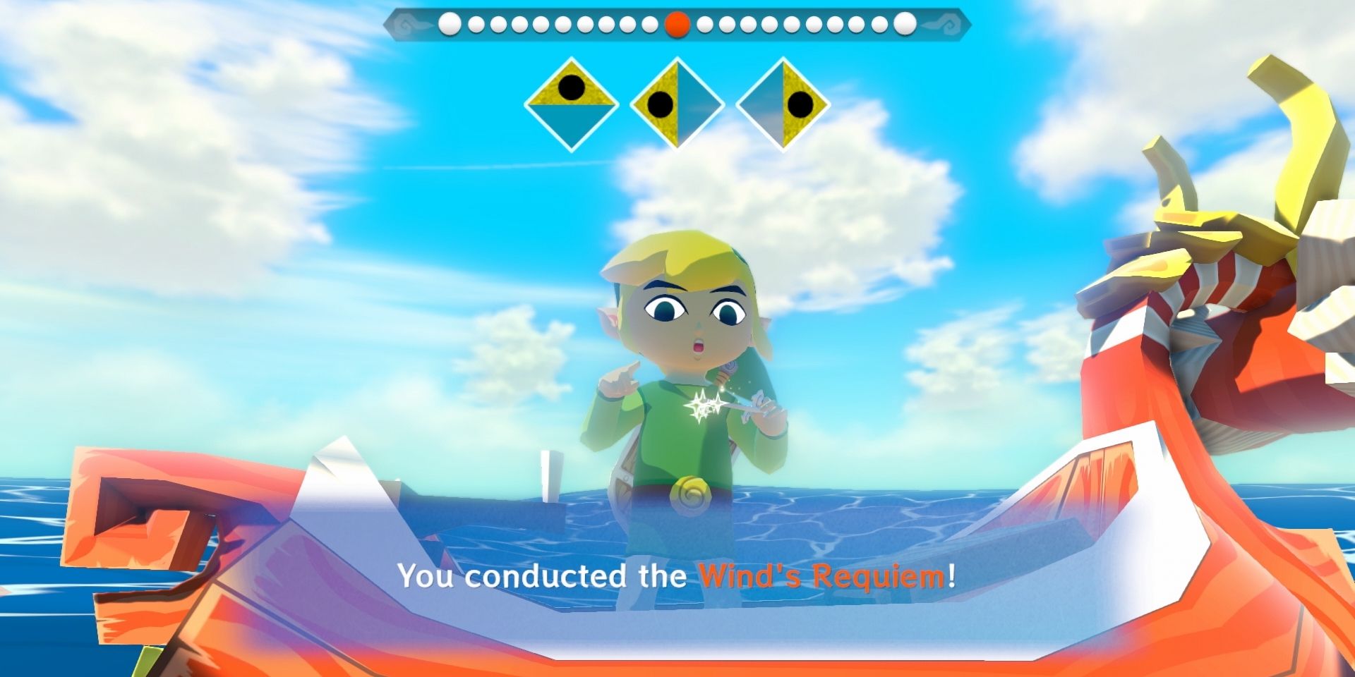 Link conducting the Wind's Requiem in Legend of Zelda: Wind Waker