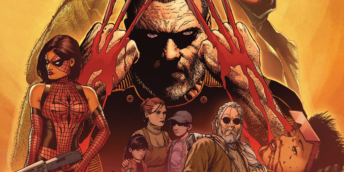 Old Man Logan, ft Spider-Girl, Hawkeye, Jubilee, and Logan appear in Marvel Comics.