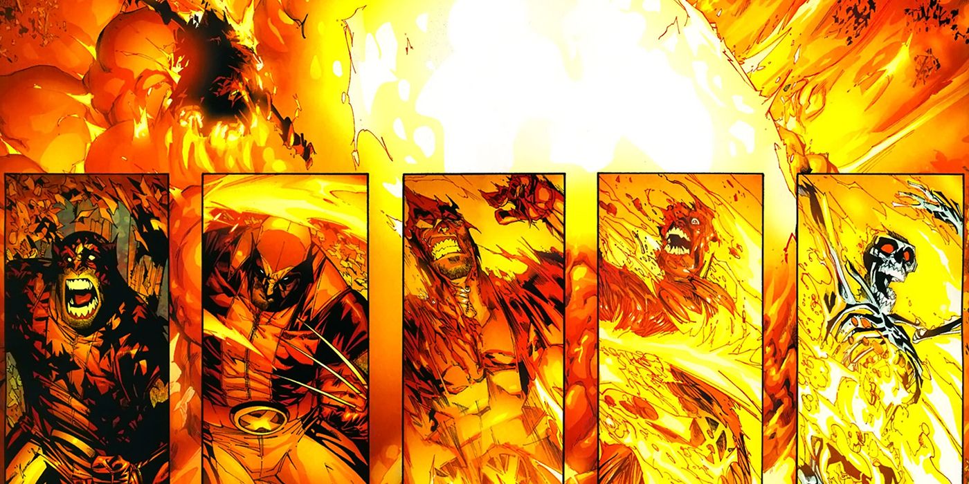 Wolverine reduced to a skeleton fighting Nitro, Civil War