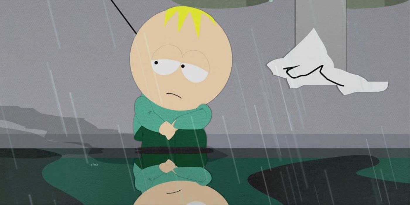 Butters After a Breakup in the rain in South Park