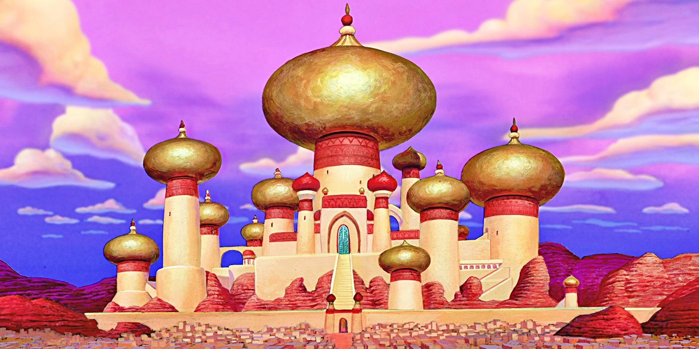 Um palácio em Agrabah em Aladdin