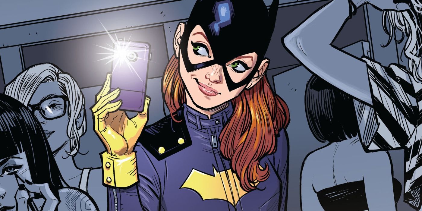 Batgirl smiling and taking a selfie in the comics