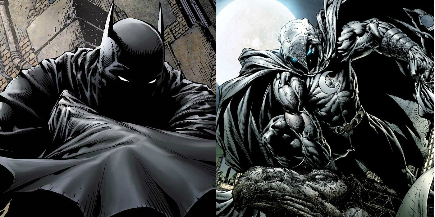 Batman and Moon Knight in a split image