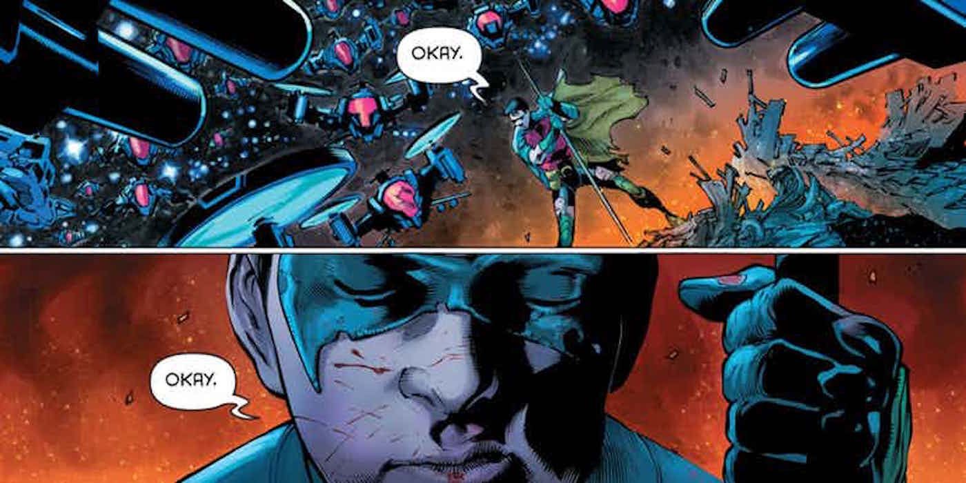 Tim Drake sacrifices himself fighting robots