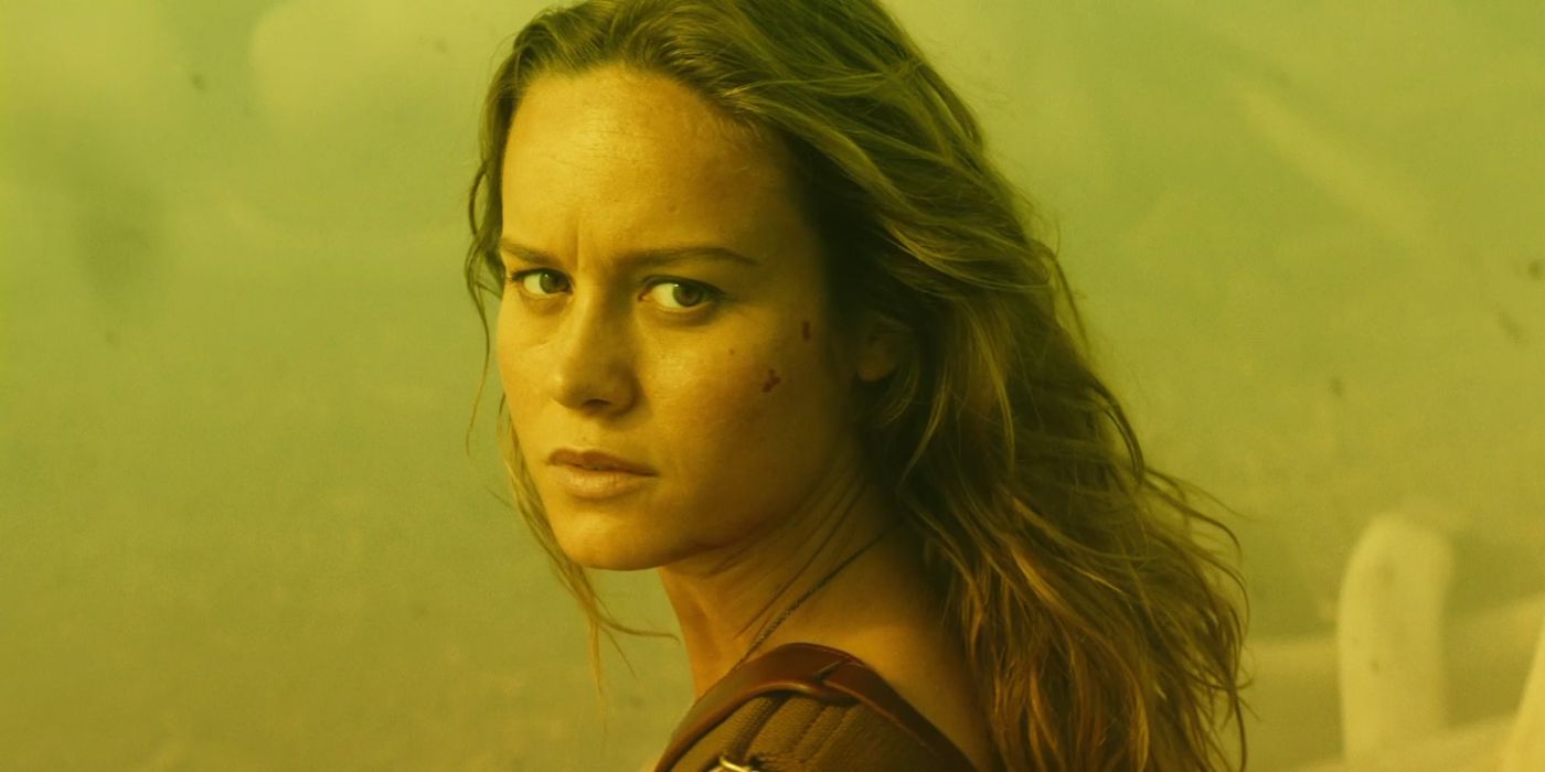 Brie Larson as Mason Weaver in the mass grave looking into the camera in Kong Skull Island