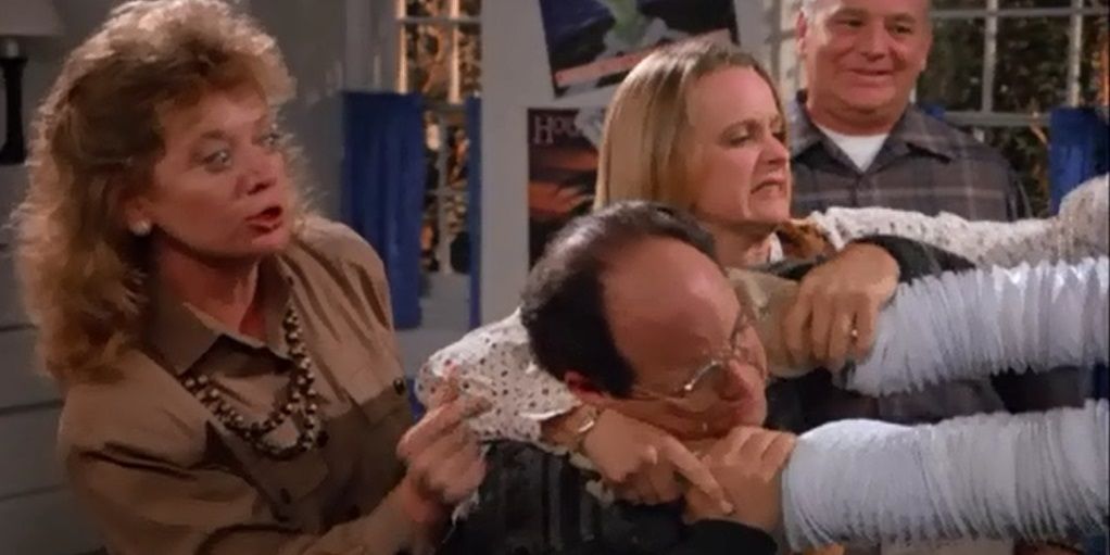 Bubble Boy tries to strange George in Seinfeld.