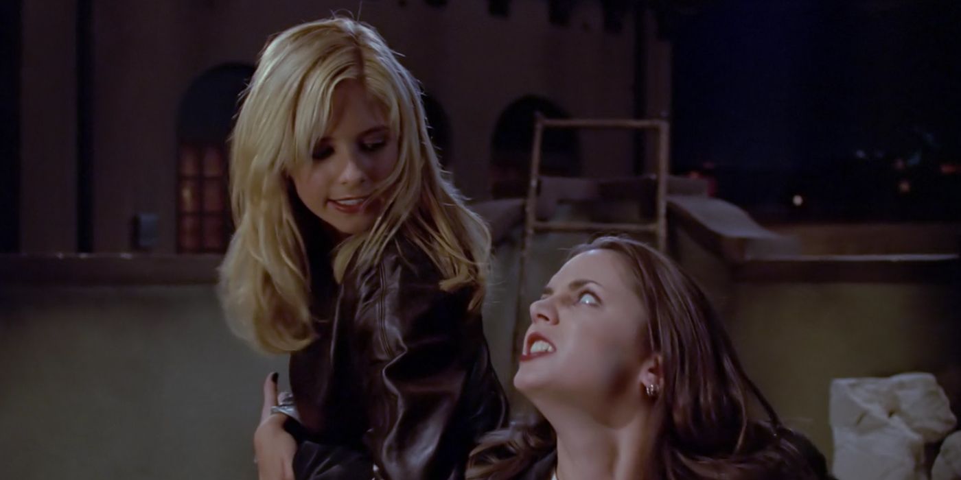 Buffy Fighting Faith in Graduation Day