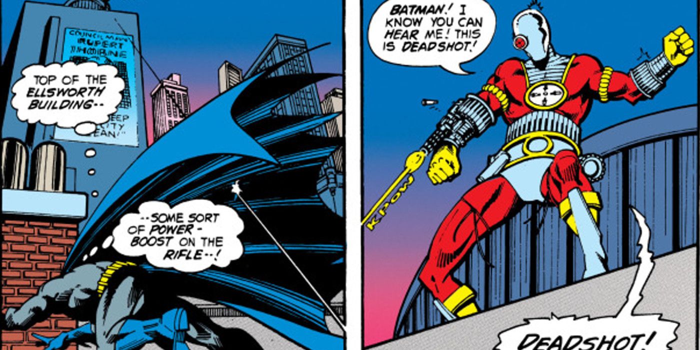 Deadshot threatens Batman in DC Comics.