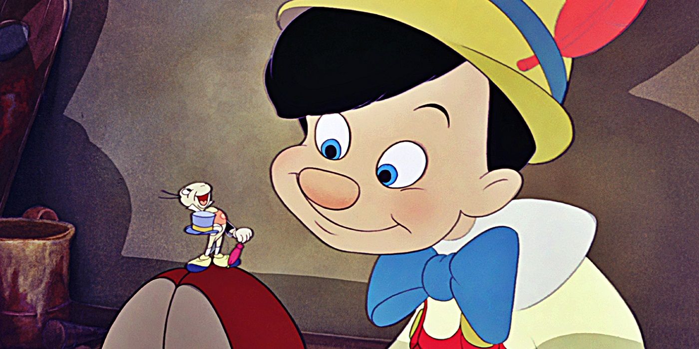 Pinocchio grins at Jiminy Cricket