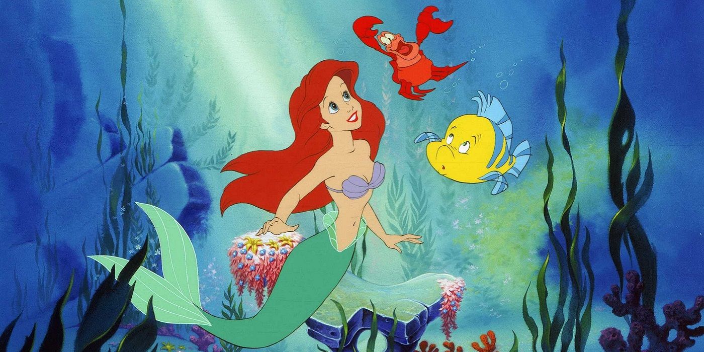 Ariel with Sebastian and Flaunder in The Little Mermaid