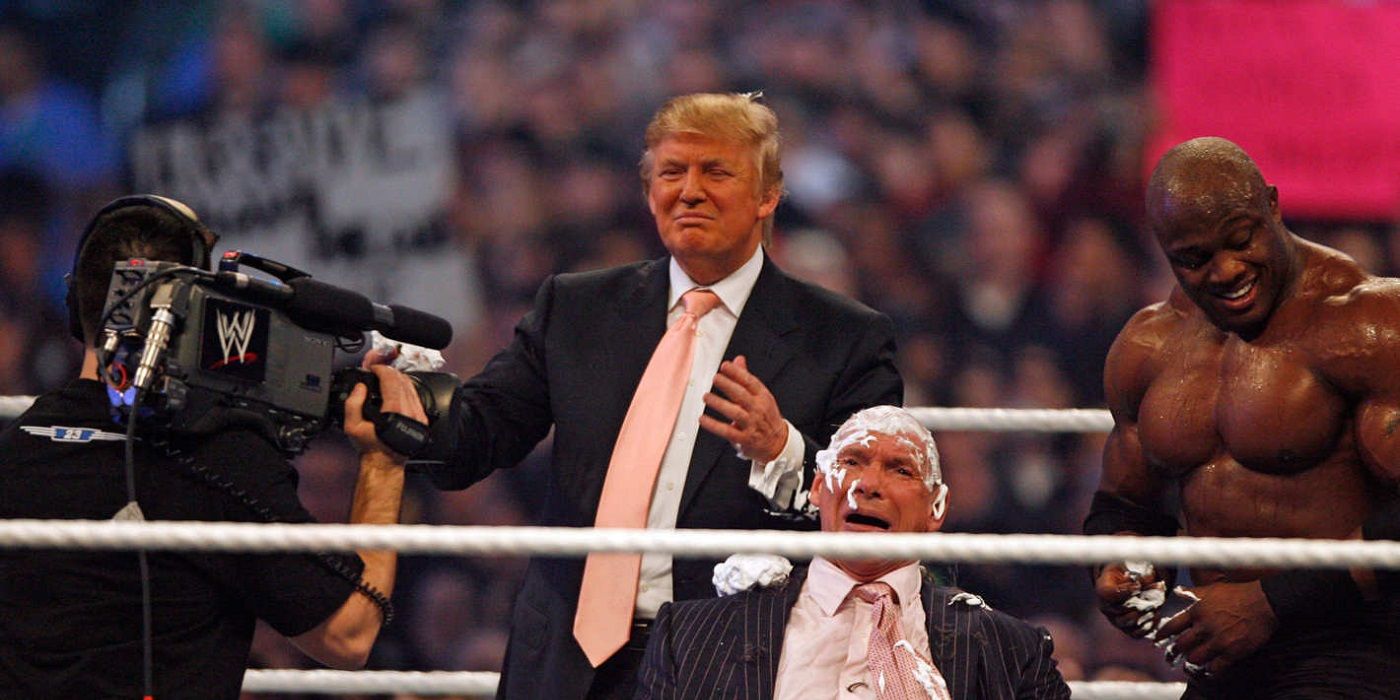 Donald Trump and Bobby Lashley shave Vince McMahon's head at Wrestlemania 23