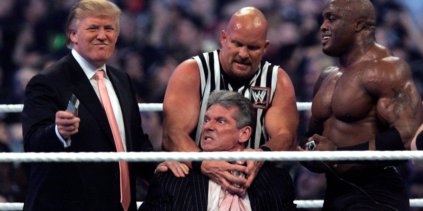 Donald Trump shaving Vince McMahon at Wrestlemania 23