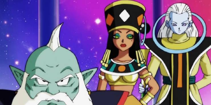 Dragon Ball Super, die Gottheit der Zerstörung Helles mit ihrem Engel und Kai