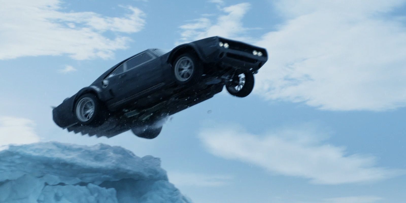A Car Ramps Off the Ice in Fate of the Furious