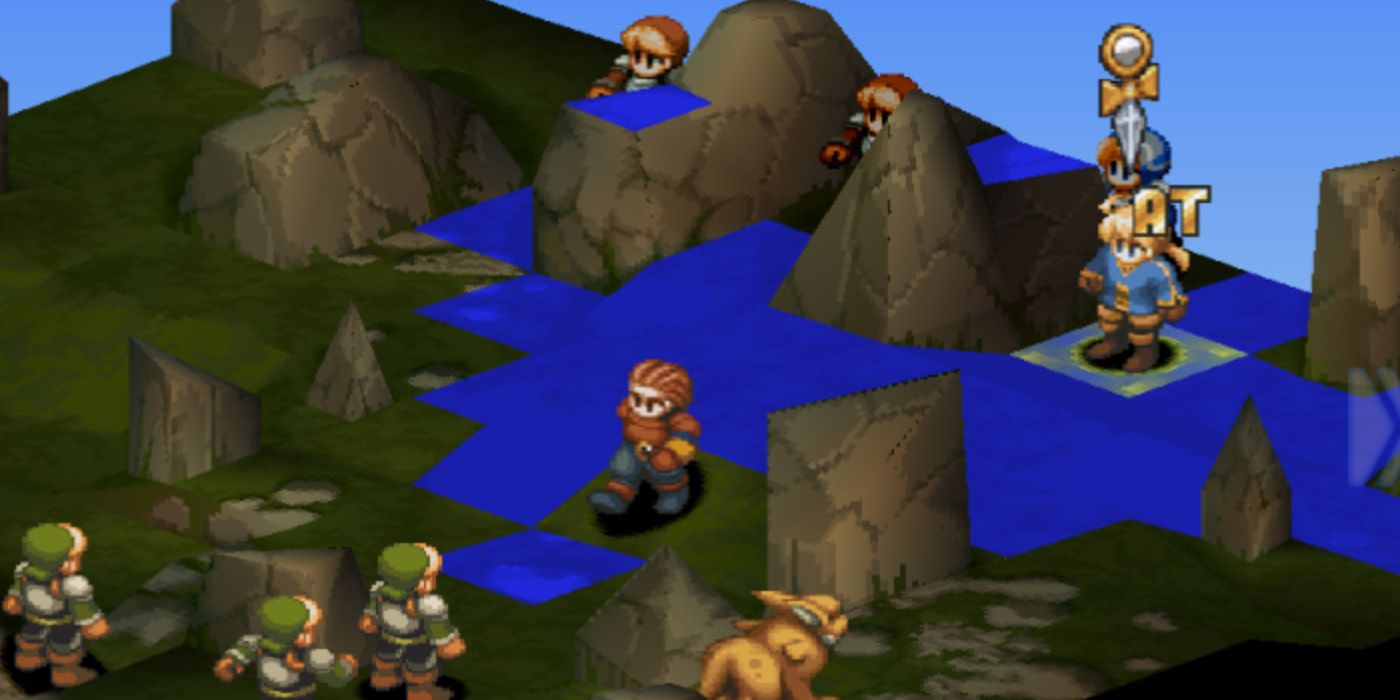 Soldiers engage in battle on an isometric grid in Final Fantasy Tactics.