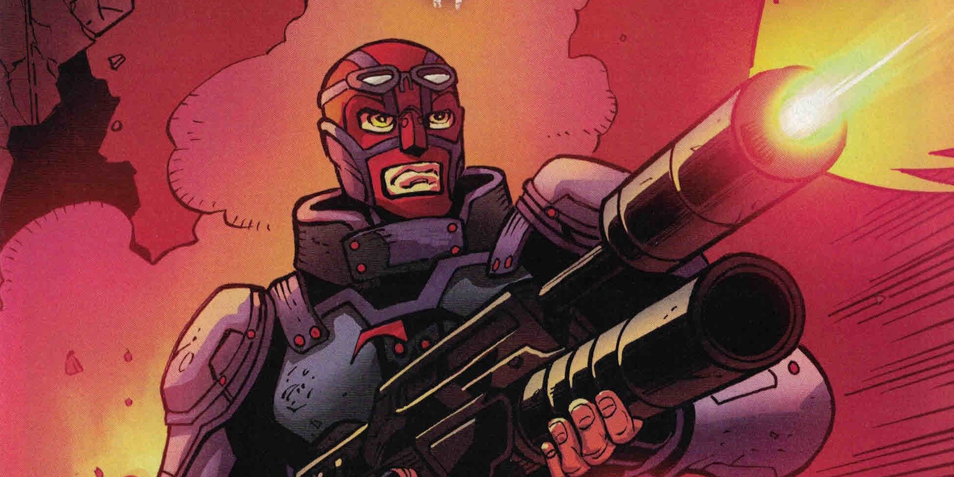 Foolkiller in full armor brandishing a gun in Marvel Comics