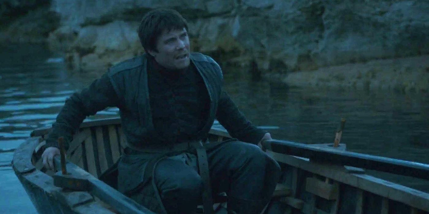Gendry in a rowboat