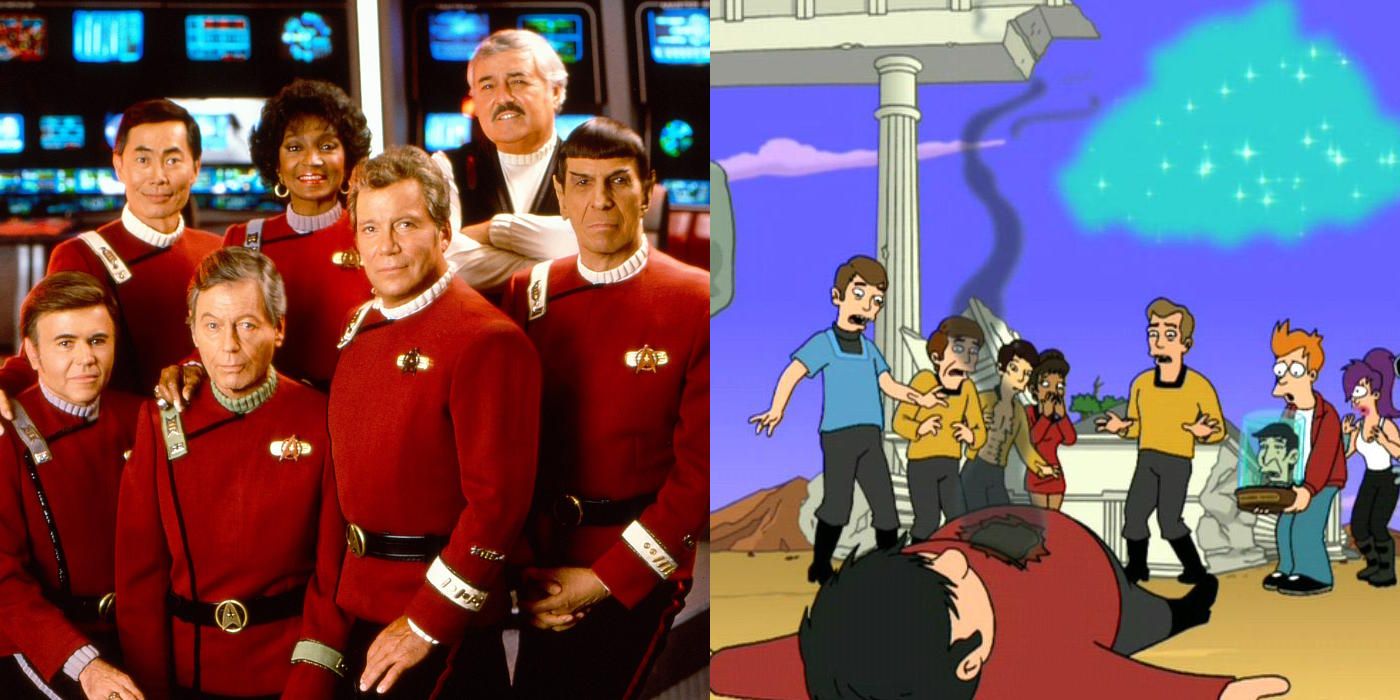 George Takei, William Shatner, Nichelle Nichols, and Walter Koenig from Star Trek on Futurama