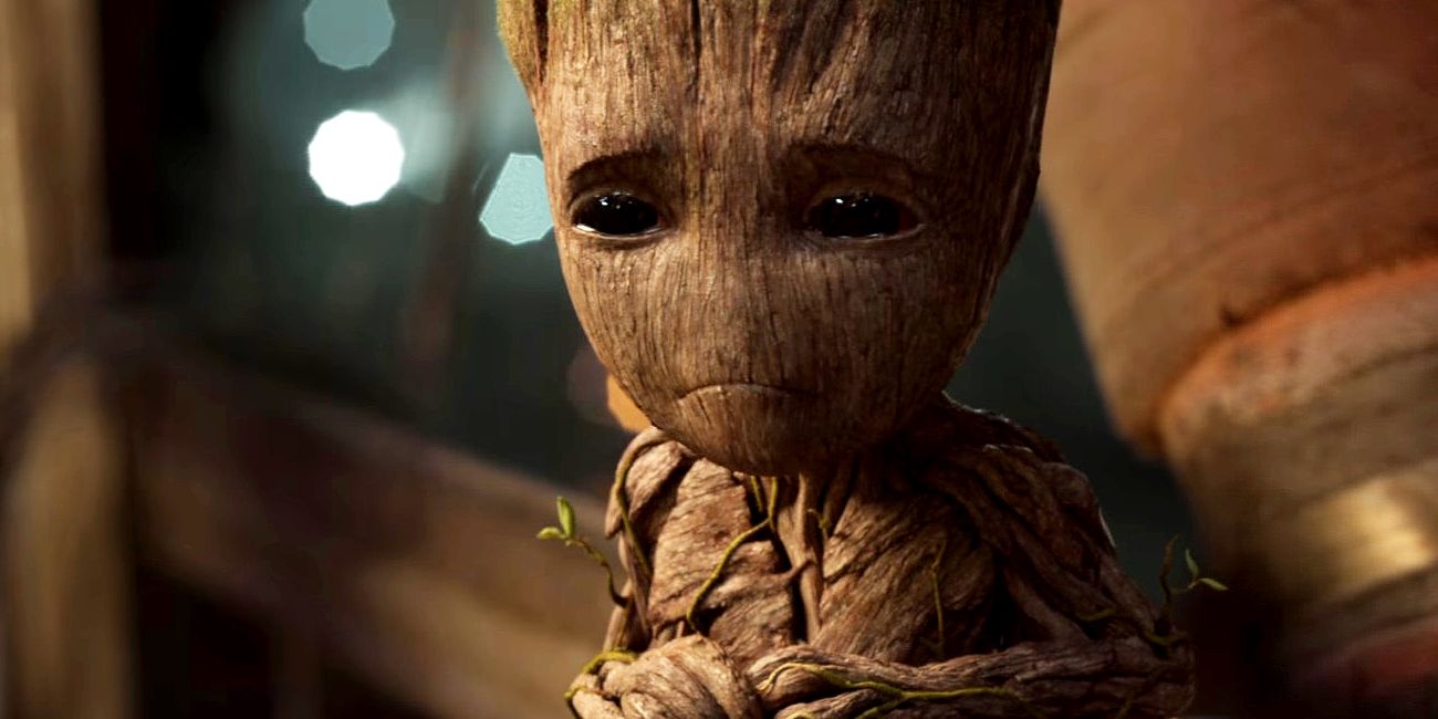 Baby Groot looking sad in Guardians of the Galaxy Vol. 2