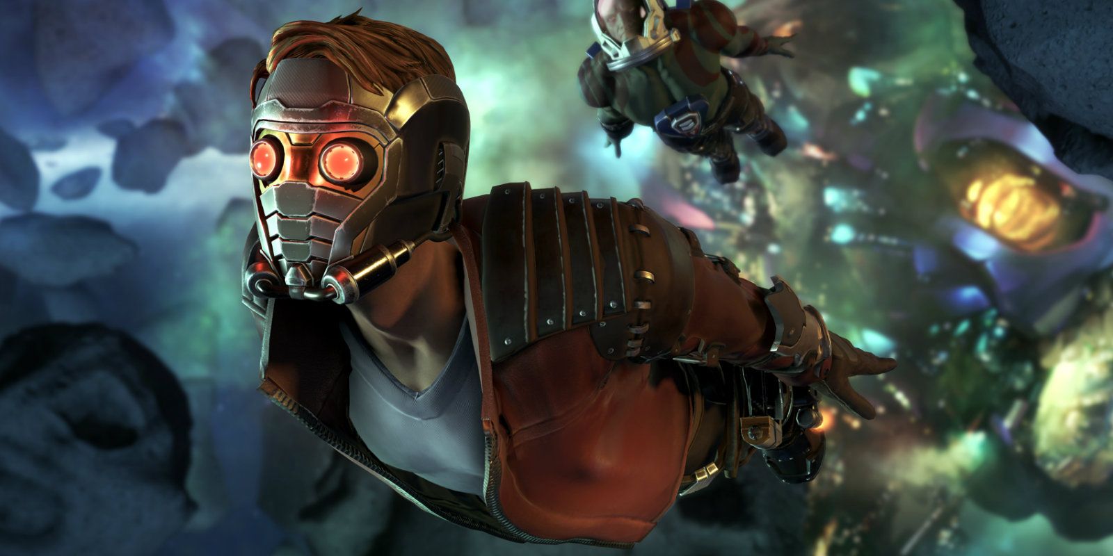Star-Lord flies in space in the Guardians of the Galaxy: The Telltale Game.