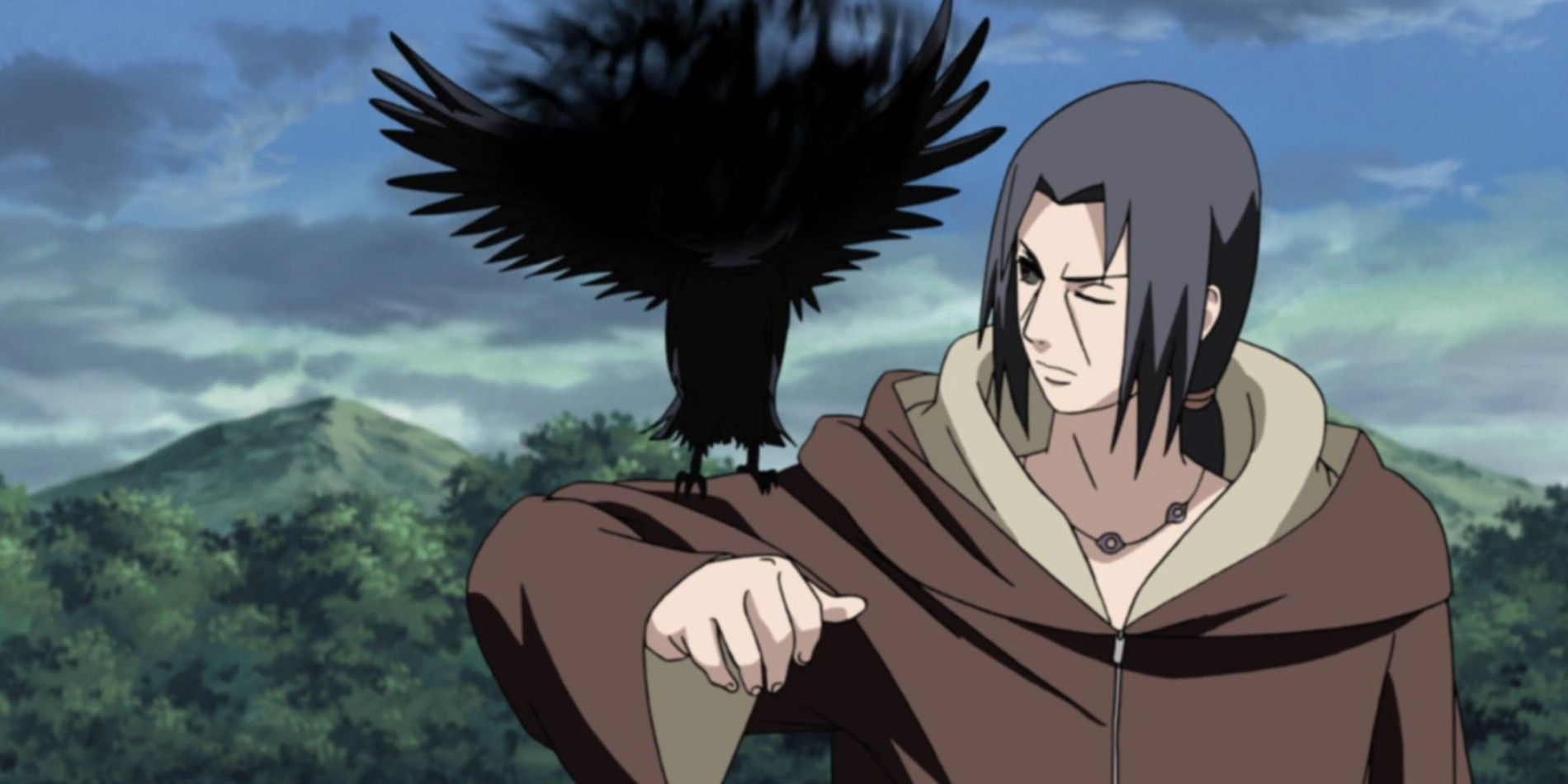 Itachi with a crow in Naruto