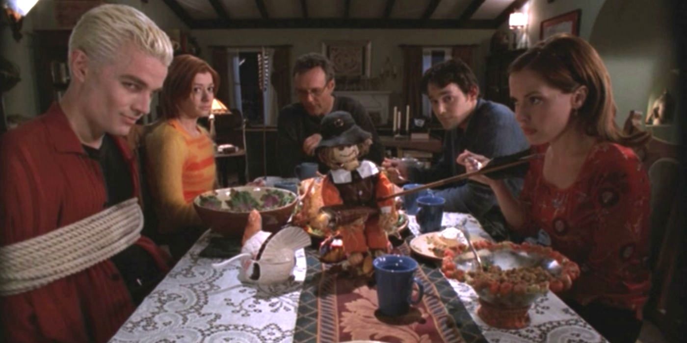 James Marsters as Spike Alyson Hannigan as Willow Anthony Stewart Head as Giles Emma Caulfield as Anya and Nicholas Brendon as Xander in Buffy the Vampire Slayer Pangs