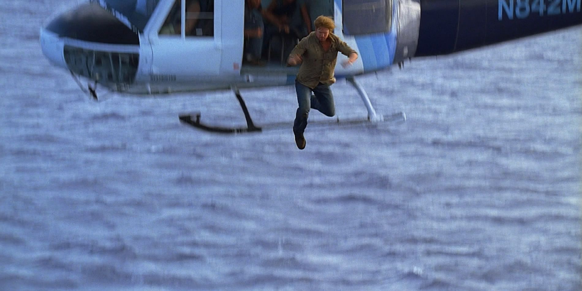 Josh Holloway as Sawyer Helicopter Jump in Lost