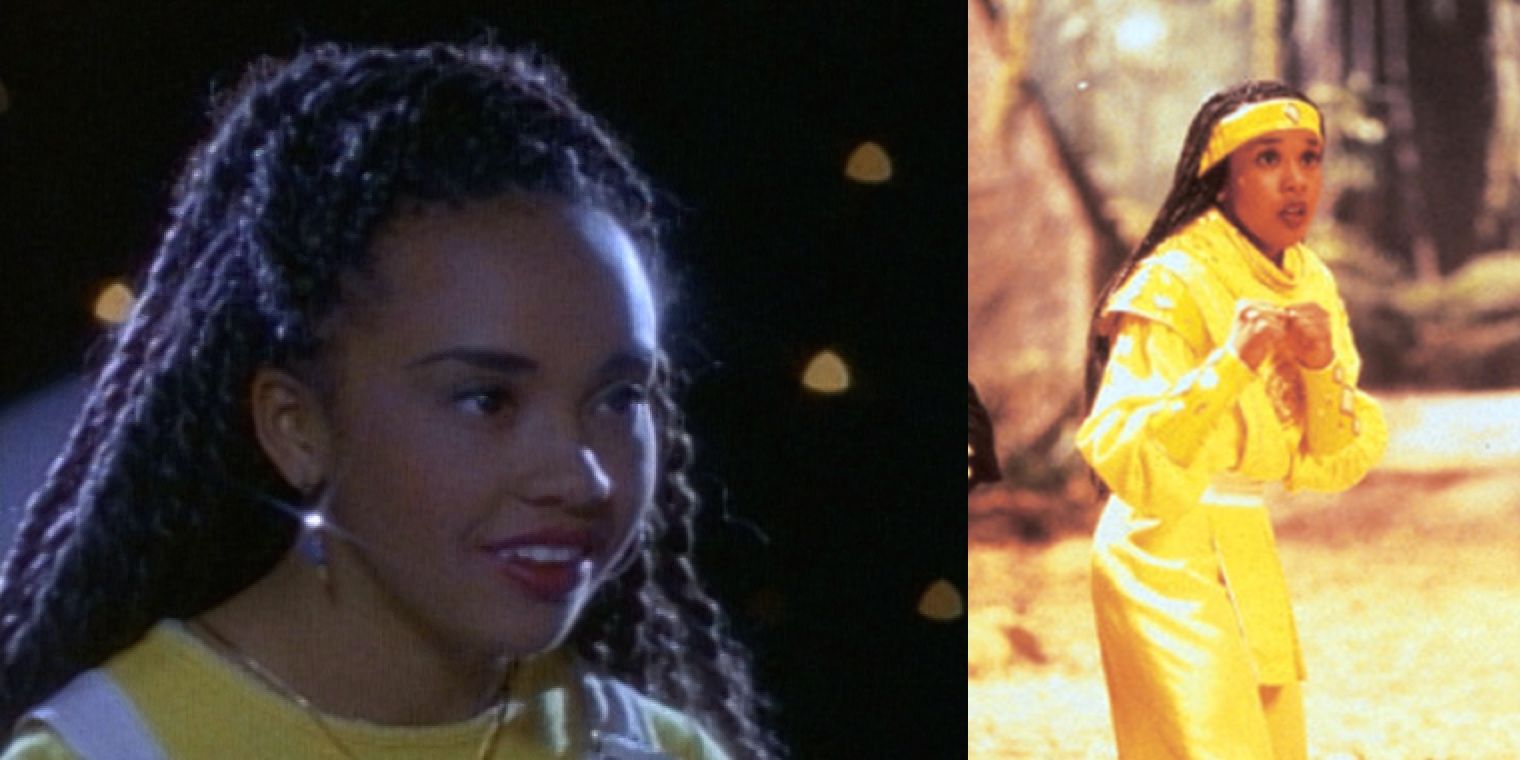 A split image depicts Aisha in the command center and in her ninja garb in Power Rangers