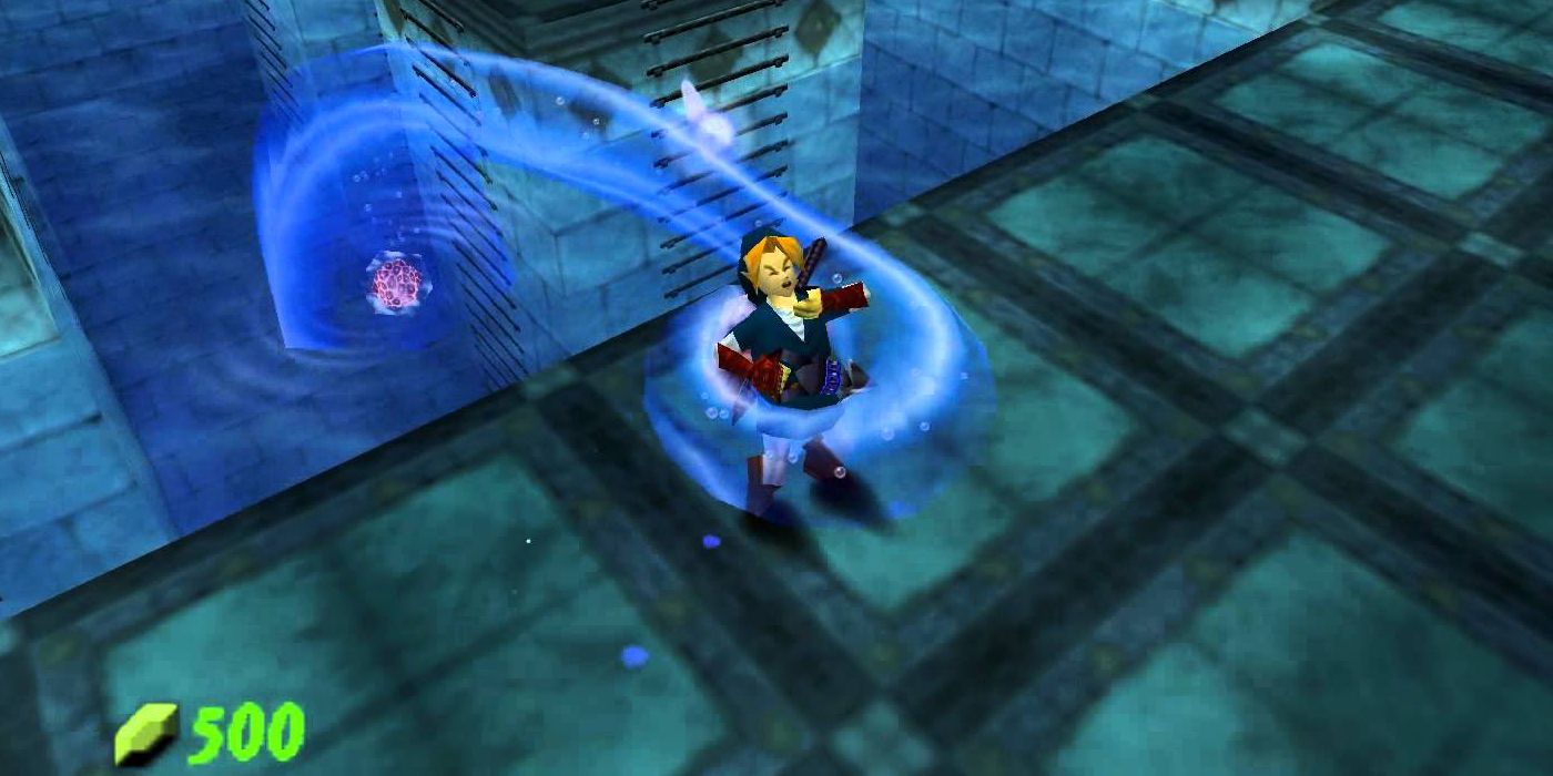 Link at the Water Temple in the Legend of Zelda: Ocarina of Time.