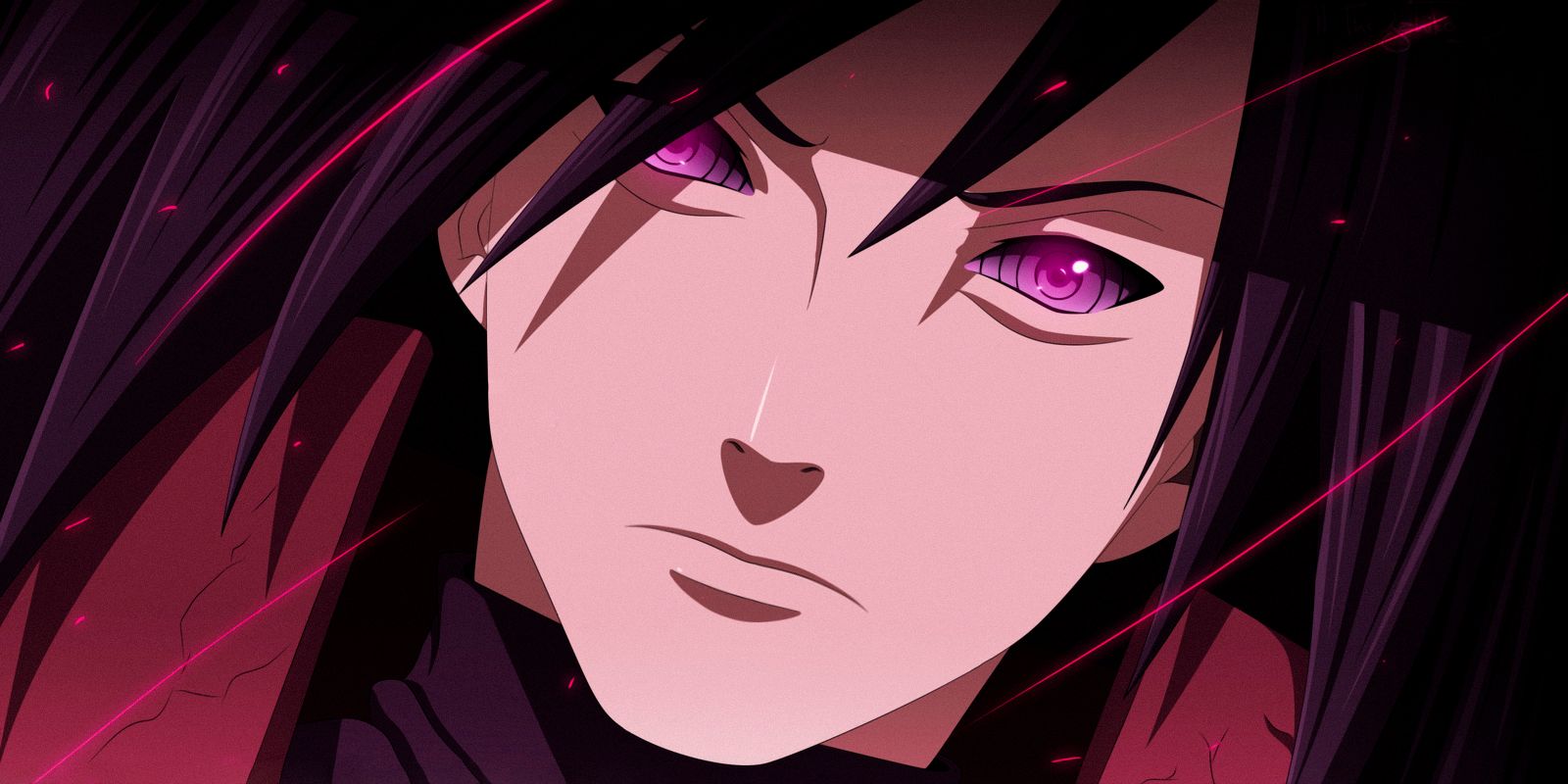 Madara Uchiha from Naruto glares in a closeup