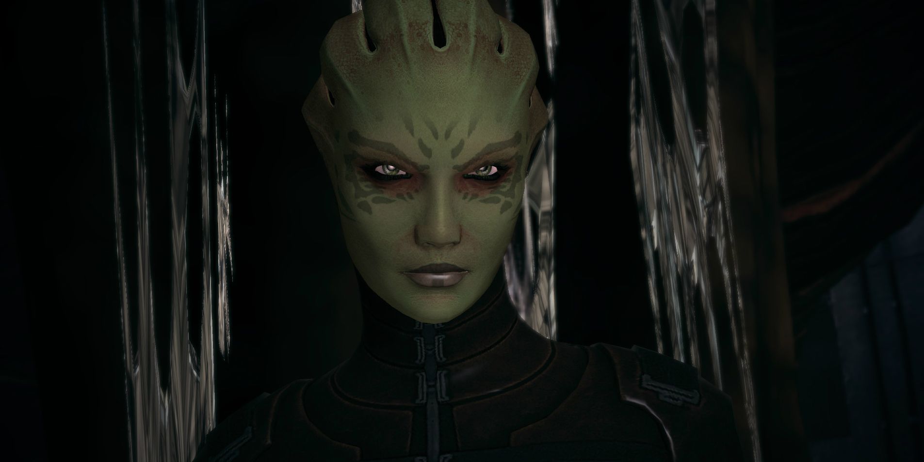 Shiala looking angry in Mass Effect.