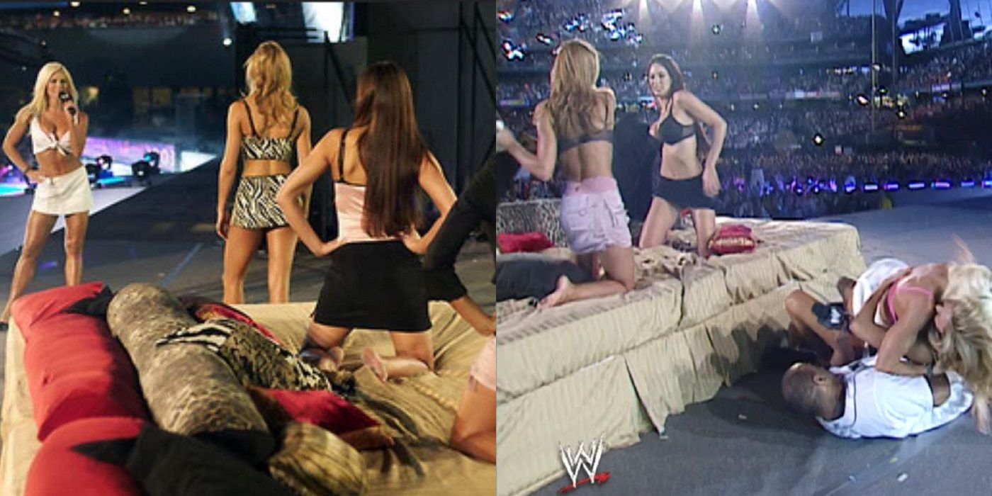 Miller Lite Catfight Girls have a pillow fight at Wrestlemania